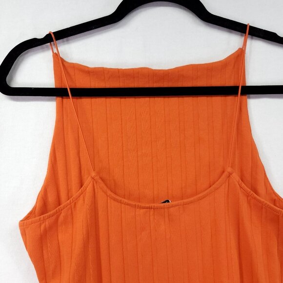 Zara Women Large Orange Strappy Ribbed Maxi Slip Dress - Picture 8 of 12